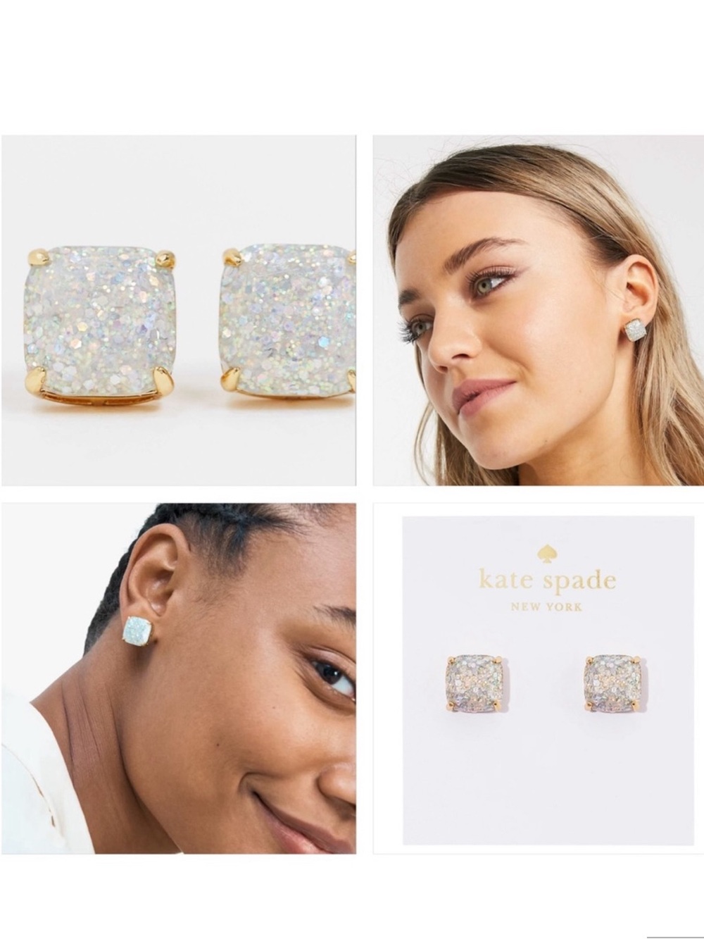 kate spade Opal Glitter Gold Square Stud Earrings